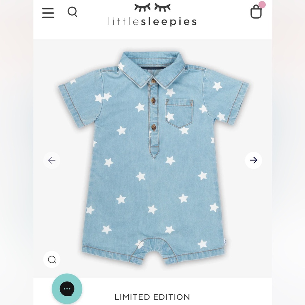 NWT Little Sleepies Play Denim Star Romper bamboo size 0-3 months limited